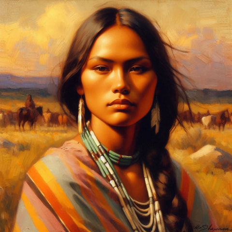 Oil Painting Beautiful Native Woman, South Dakota Portrait