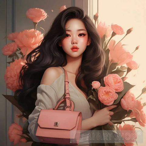 Jennie Kim With Blooming Flowers Ai Artwork