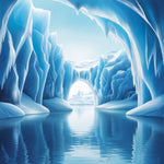 A glacial cave with a natural archway formed by the ice.