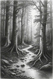 10 Mystic Forest Pathways: High-Res Monochrome Illustrations
