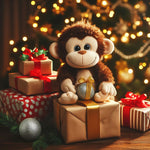 Cute monkey on a Christmas gift copy