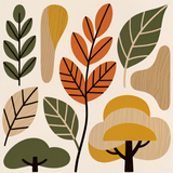 Mid-Century Modern Nature Wall Art – Abstract Trees & Leaves in Earthy Olive, Burnt Orange & Mustard