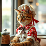 Cute Anthropomorphic Cat Waitress with Milk Jar & Chef Hat