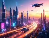 Firefly_A breathtaking futuristic city at sunset, glowing neon lights, flying cars, towering  848084