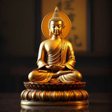Golden Shakyamuni Buddha in Meditation - Serene Lotus Throne AI Art Print