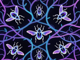 Neon Carapace – Bioluminescent Beetle Print 1