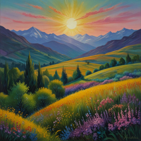 Stunning mountainscape painting in the blended styles 6