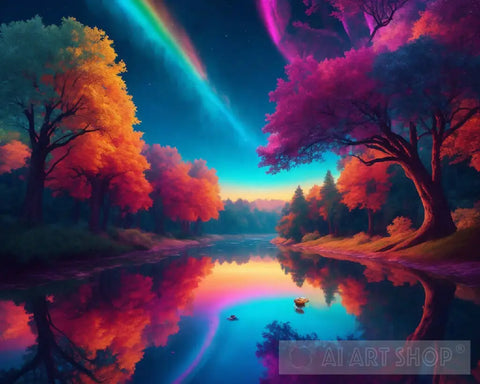 Kaleidoscopic Rainbow-Colored Landscape Ai Art