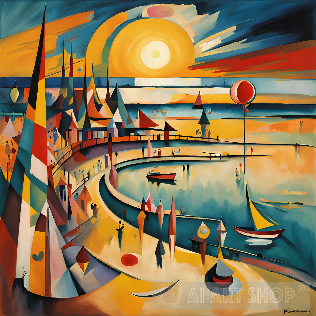 Abstract Art Beach: Abstract Painting, Geometric Shapes, Bold Color...