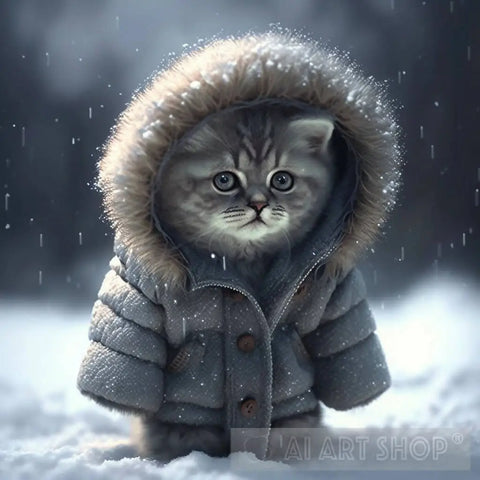 Kitten In A Coat Animal Ai Art