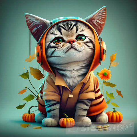 Kitty With Headphones Animal Ai Art