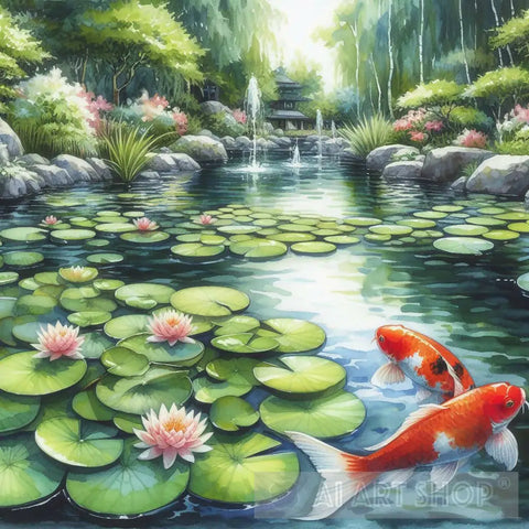 Koi Fish In The Pond Ai Painting