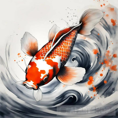 Koi Fishes Splashing In Ink. Ai Artwork