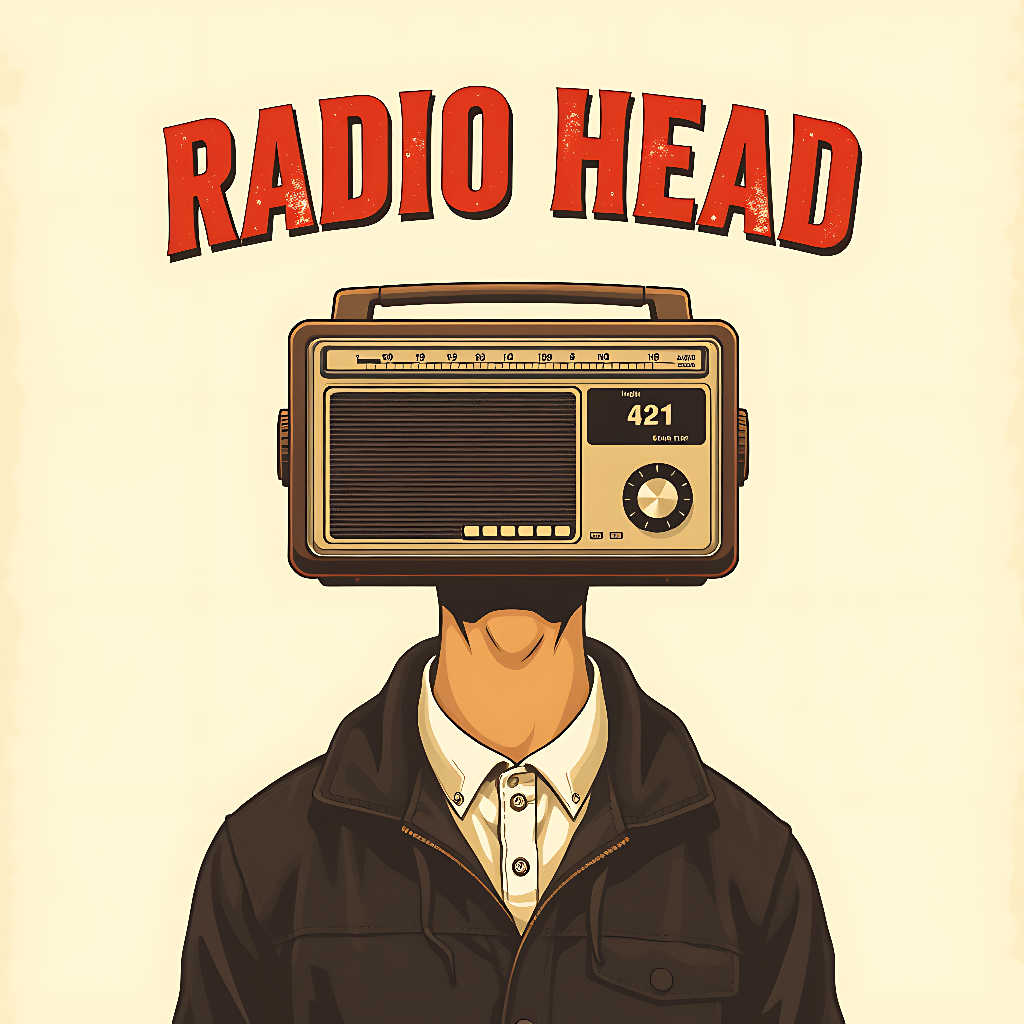 radio head art, vintage radio poster, surreal retro artwork, analog...