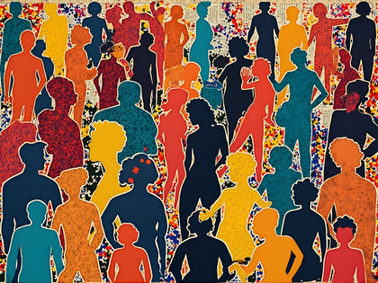 Abstract Colorful Crowd Silhouettes - AI Contemporary Digital Art