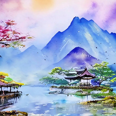 Lagoon Village Landscape Ai Art