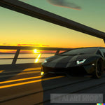 Lamborghini Riding Over Bridge During Sunset Ai Artwork