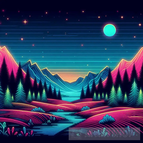 Landscape In Neon Tyle Modern Ai Art