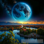 Landscape Moon Planet Sky Northern Lights Stars Universe Ai Art