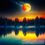 Landscape Moon Planet Sky Northern Lights Stars Universe Ai Art