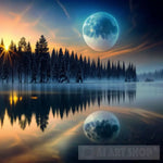 Landscape Moon Planet Sky Northern Lights Stars Universe Ai Art