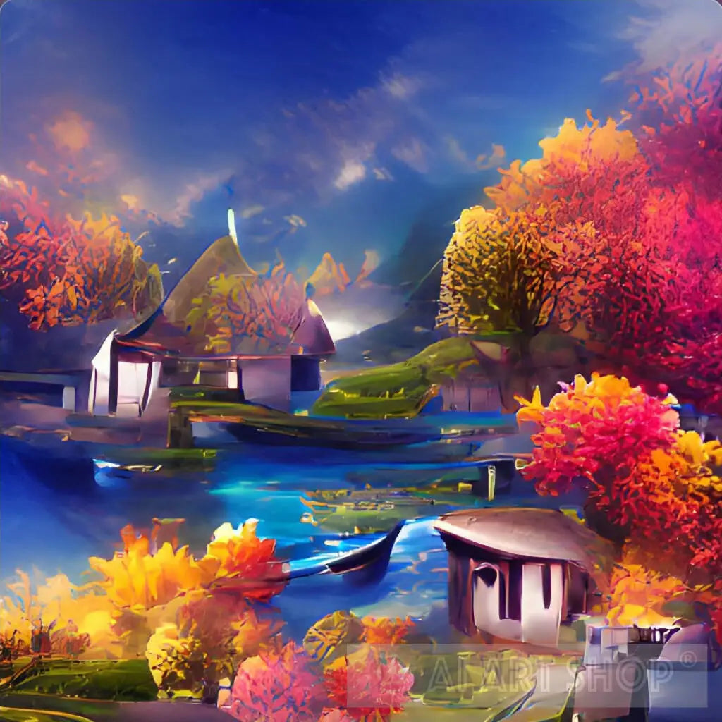 Colorless Scenery colorful, trees, maple trees, river, lake, water, boats, flowers, c...