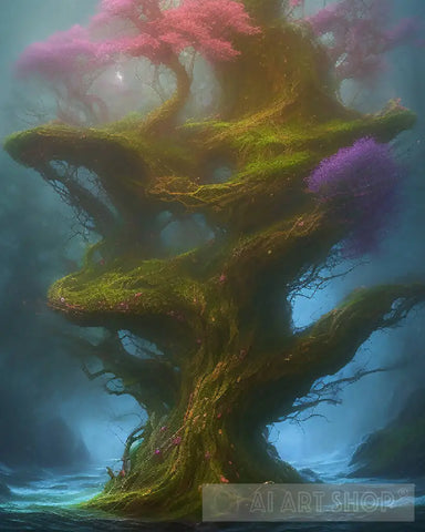 Landscape Of A Magical Tree. Ai Art