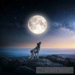 Landscape Of A Starry Sky Moon And Single White Wolf 4 Nature Ai Art