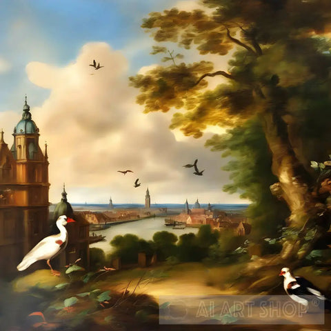 Landscape Of Antwerp With Birds Ai Painting