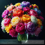 Large Bouquet Of Rainbow Peonies In A Vase Still Life Ai Artwork