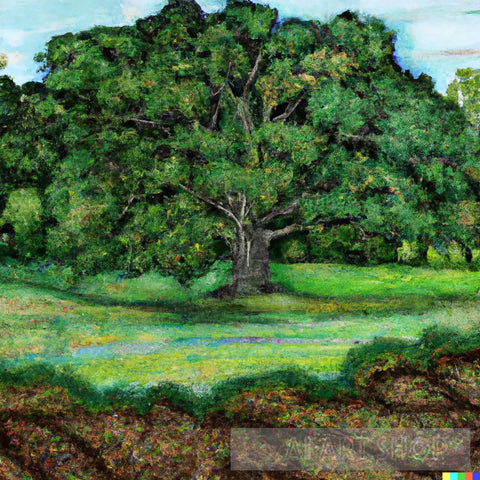 Large Oak Tree With Bright Green Leaves Ai Artwork