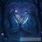 Large Twisted Haunted Trees Background With A Full Moon Above And Starry Sky Muted Colors Nature Ai