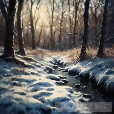 Late Evening In The Winter Woodland Landscape Ai Art