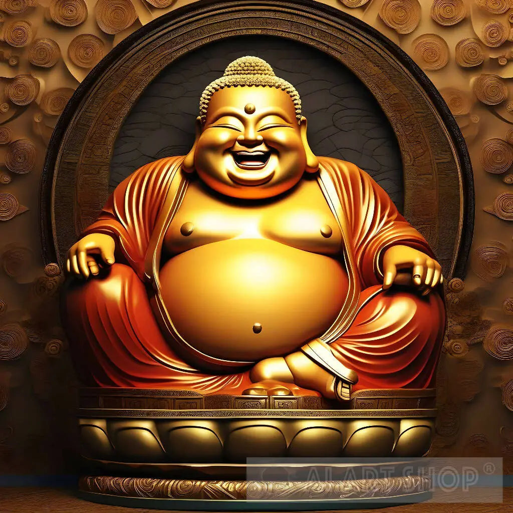 GOLD SITTING LAUGHING BUDDHa gold-sitting-laughing-buddha