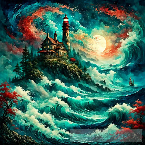 Lighthouse During Storm Landscape Ai Art