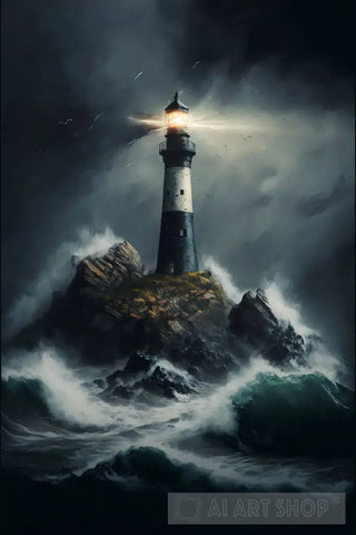 Lighthouse In A Storm Ai Artwork