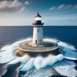 Lighthouse In The Middle Of Sea. Portrait Ai Art