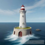 Lighthouse In The Middle Of Sea. Portrait Ai Art