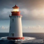 Lighthouse In The Middle Of Sea. Portrait Ai Art