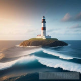 Lighthouse In The Middle Of Sea. Portrait Ai Art