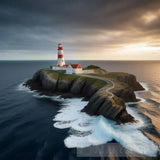 Lighthouse In The Middle Of Sea. Portrait Ai Art