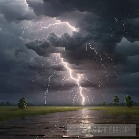 Lightning And Rain Nature Ai Art