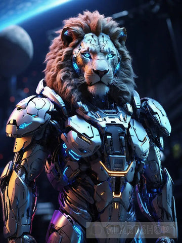 Lion In Cyborg Body #1 Ai Artwork