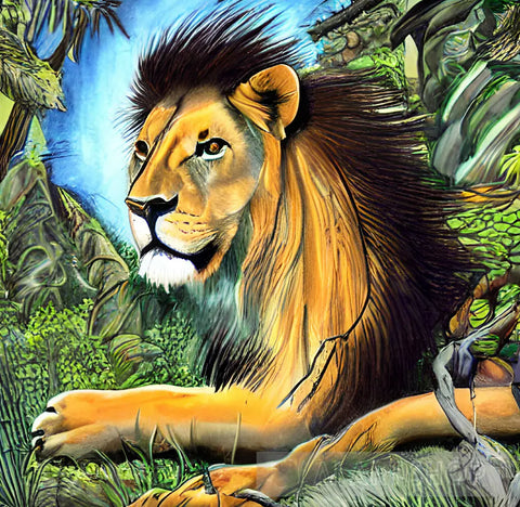 Lion In The Jungle Art Print Animal Ai Art