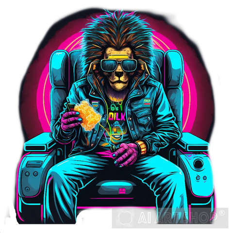 Lion Sitting Wearing Jacket Animal Ai Art