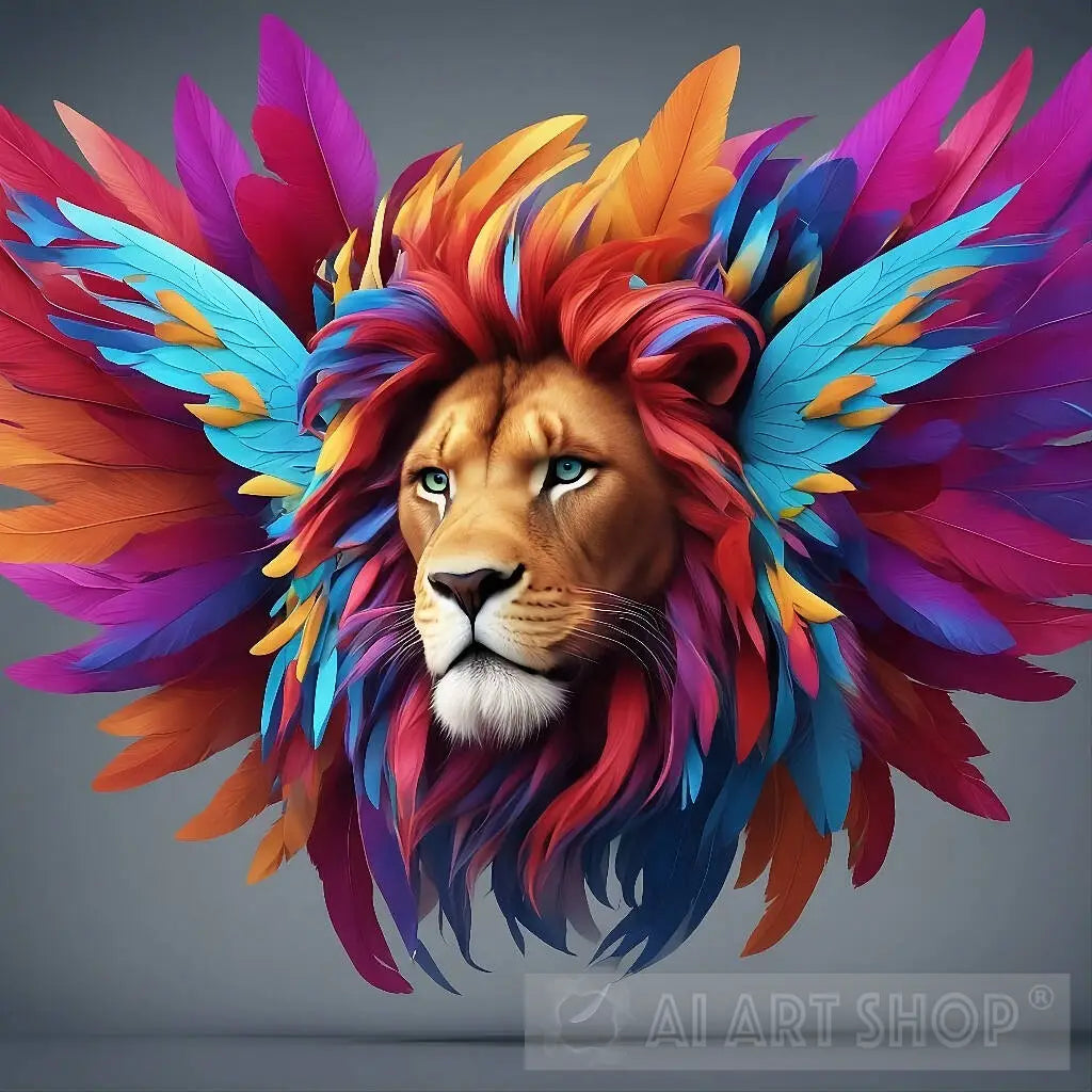 lion, mane, wings, colorful, fantasy, mythical, magic, royalty, pow...