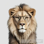 Lion With Small Square Glasses Looking Amused Full Body Is Isolated On A White Background Animal Ai