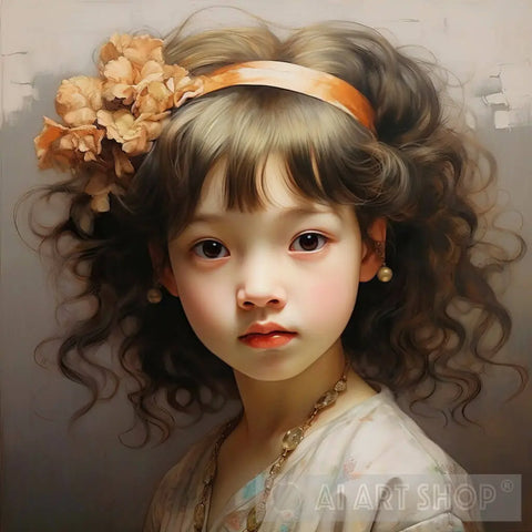 Little Girl With Orange Flower Hairpin Portrait Ai Art