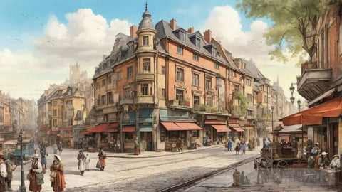 Lively Atmosphere Of An Old City Street Ai Painting