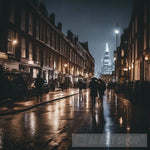 London Skyline At Night In The Rain Street Ai Art